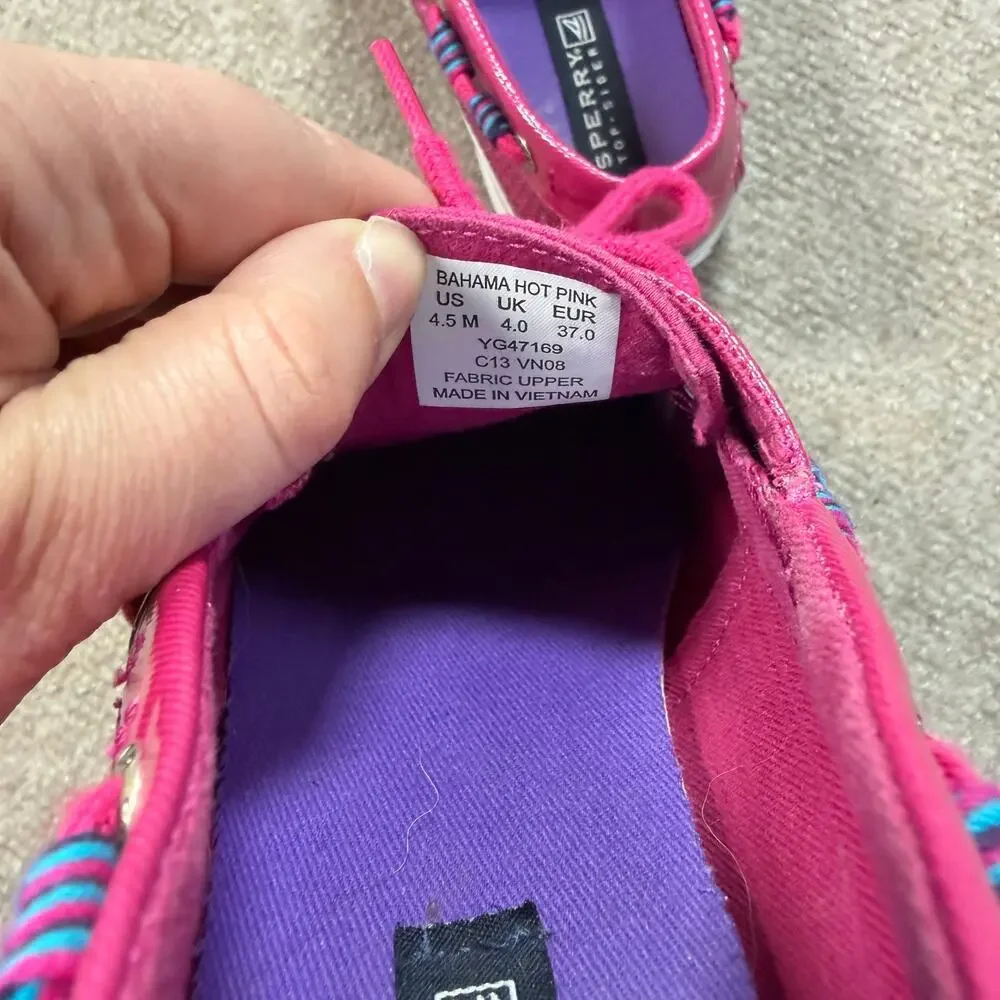 Sperry Top-Sider Bahama Hot Pink Sequin Boat Shoes - Size 4.5M Big Girls
